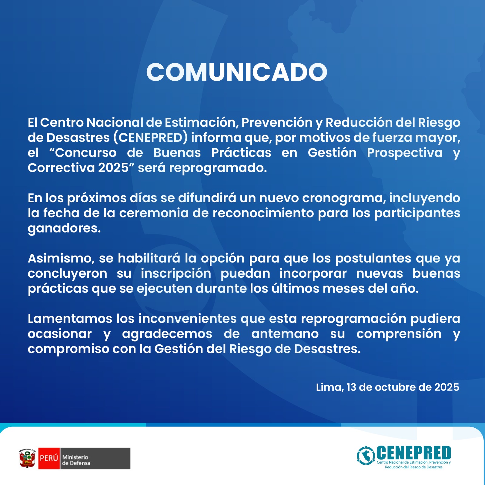 CENEPRED Comunicado